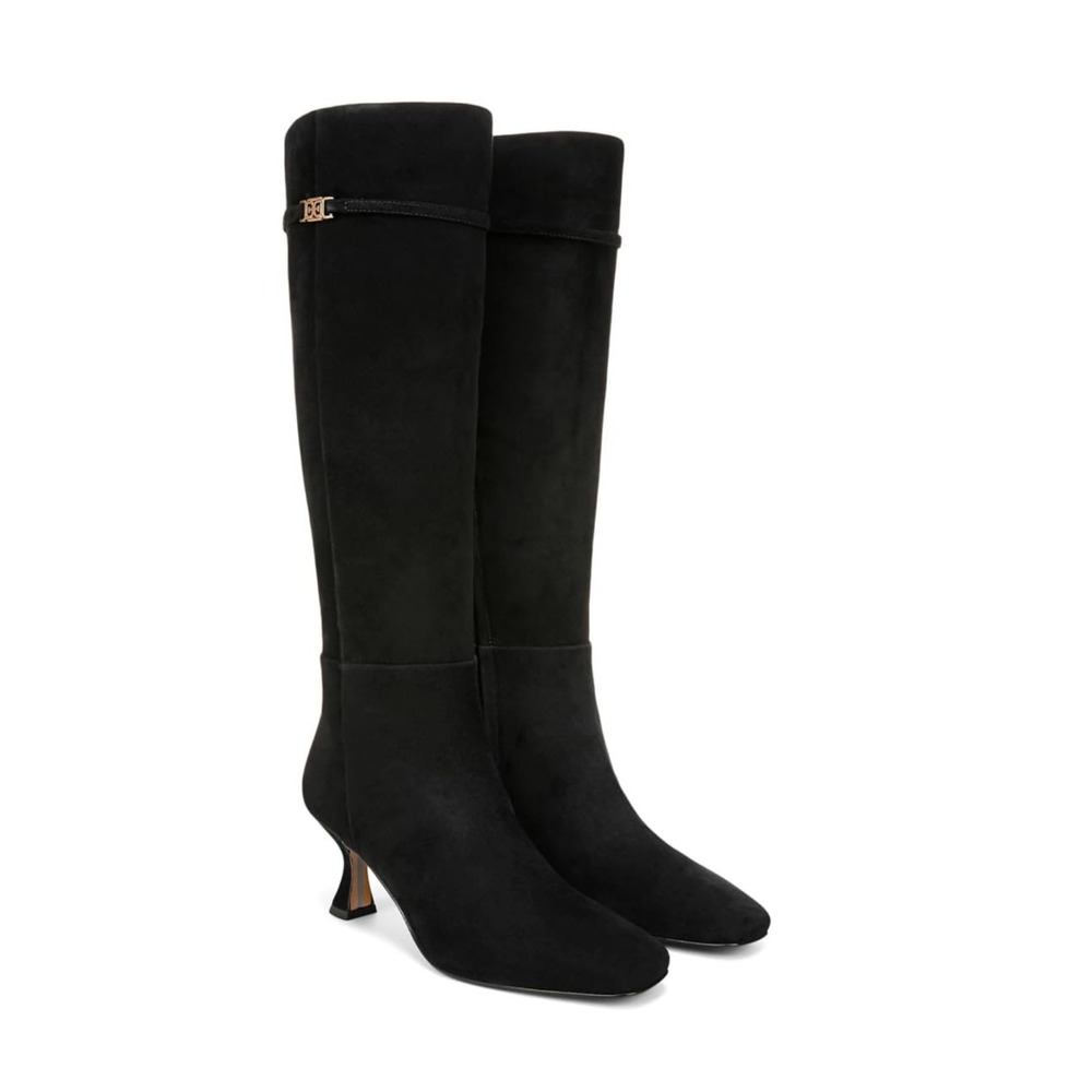 Sam Edelman Lyla Knee High Heeled Boots Black Suede US 9.5M Wide Calf NWOB